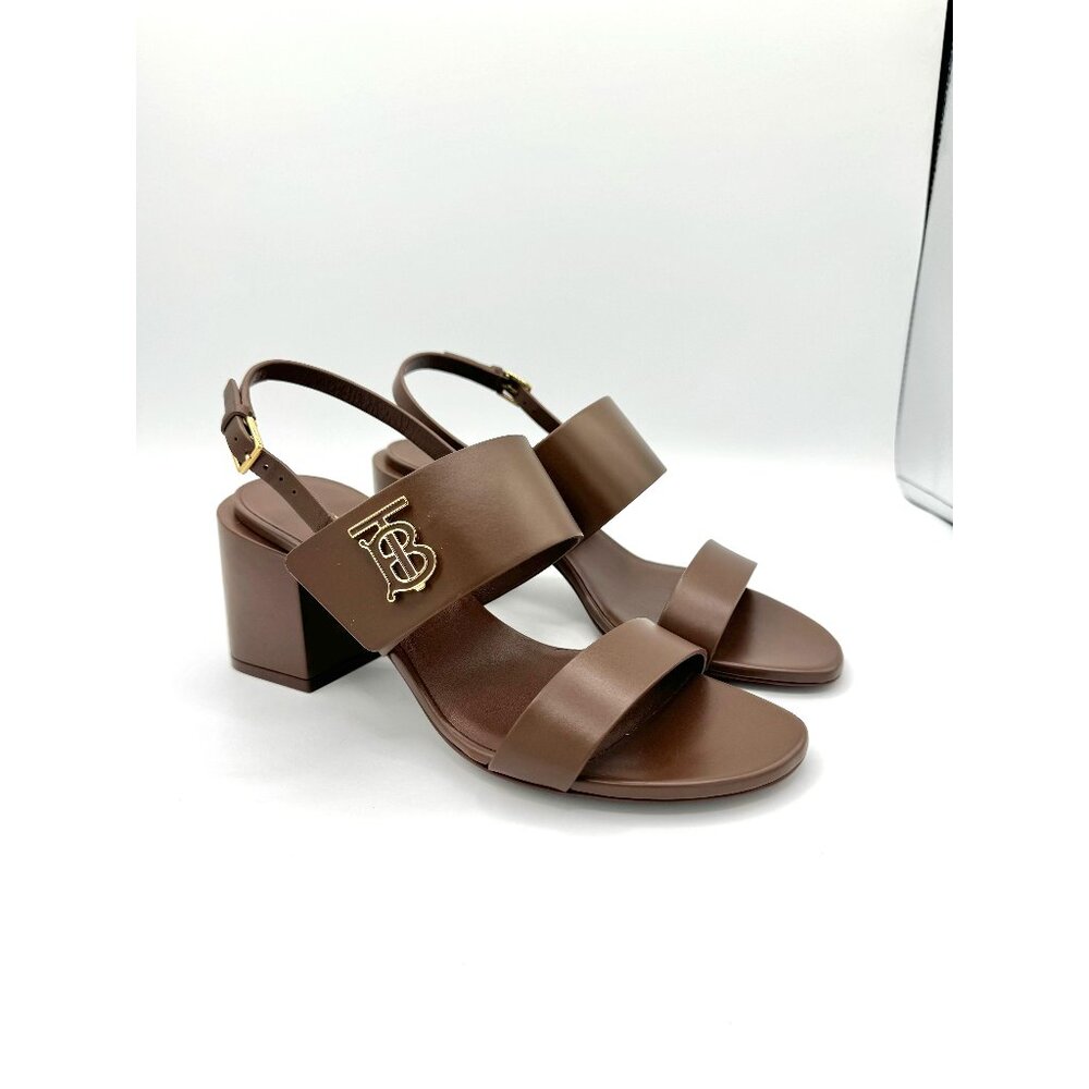Burberry brown monogram-motif TB leather sandals